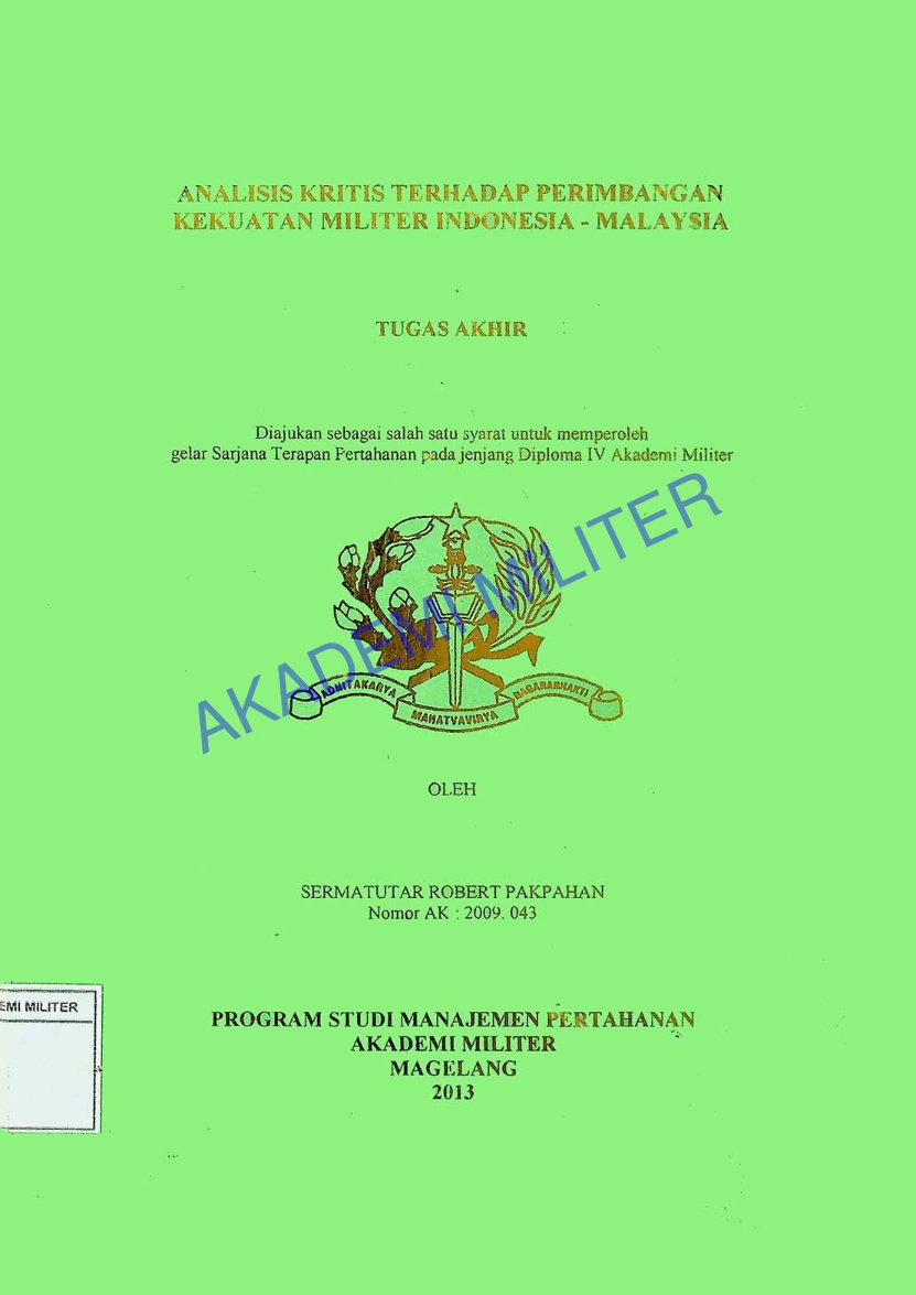 ANALISIS KRITIS TERHADAP PERTIMBANGAN KEKUATAN MILITER INDONESIA - MALAYSIA